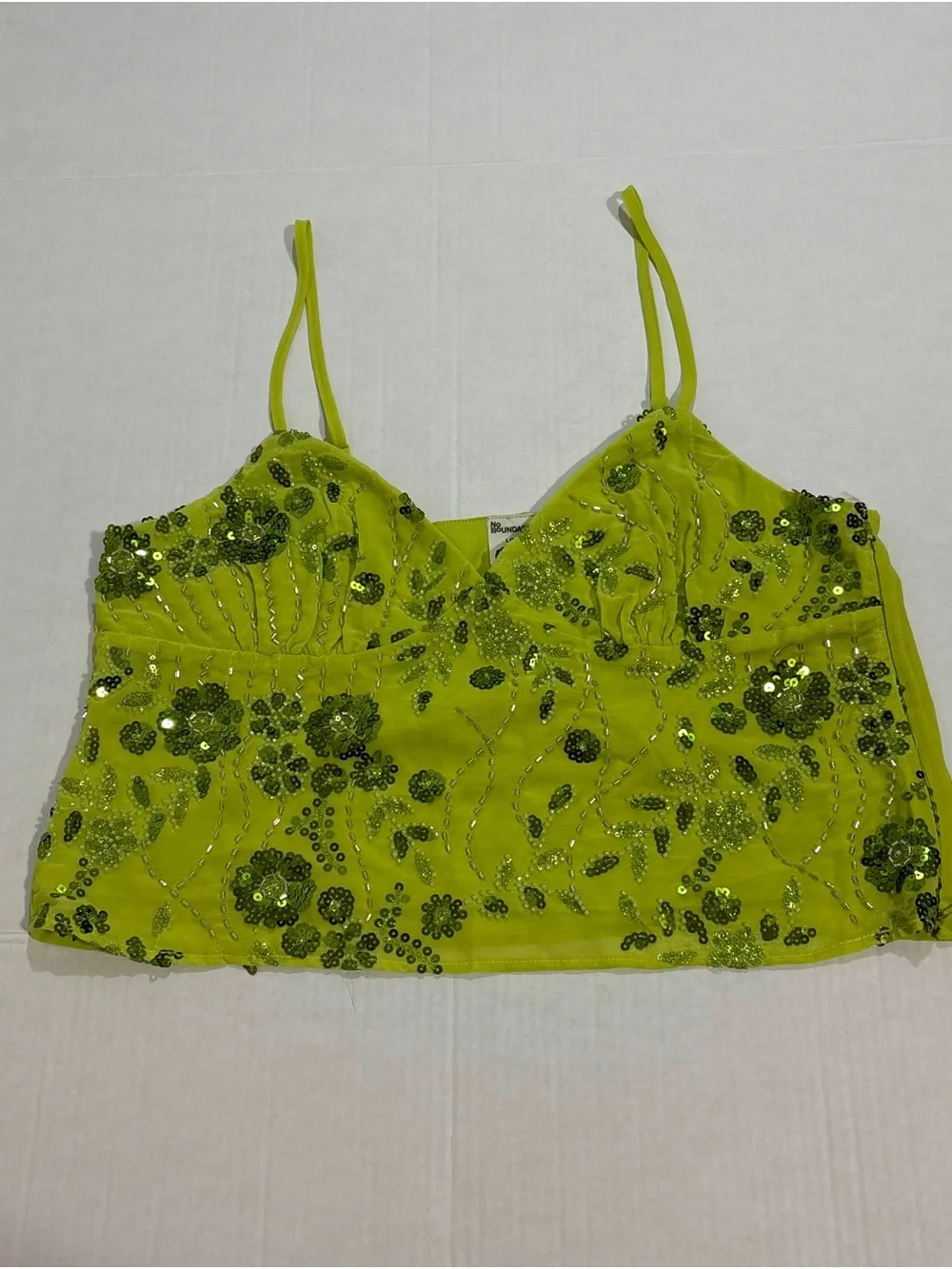 No Boundaries Neon Green Sequin Embellished Spaghetti Strap Camisole